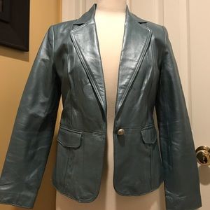 Light blue pearlized leather blazer, size S